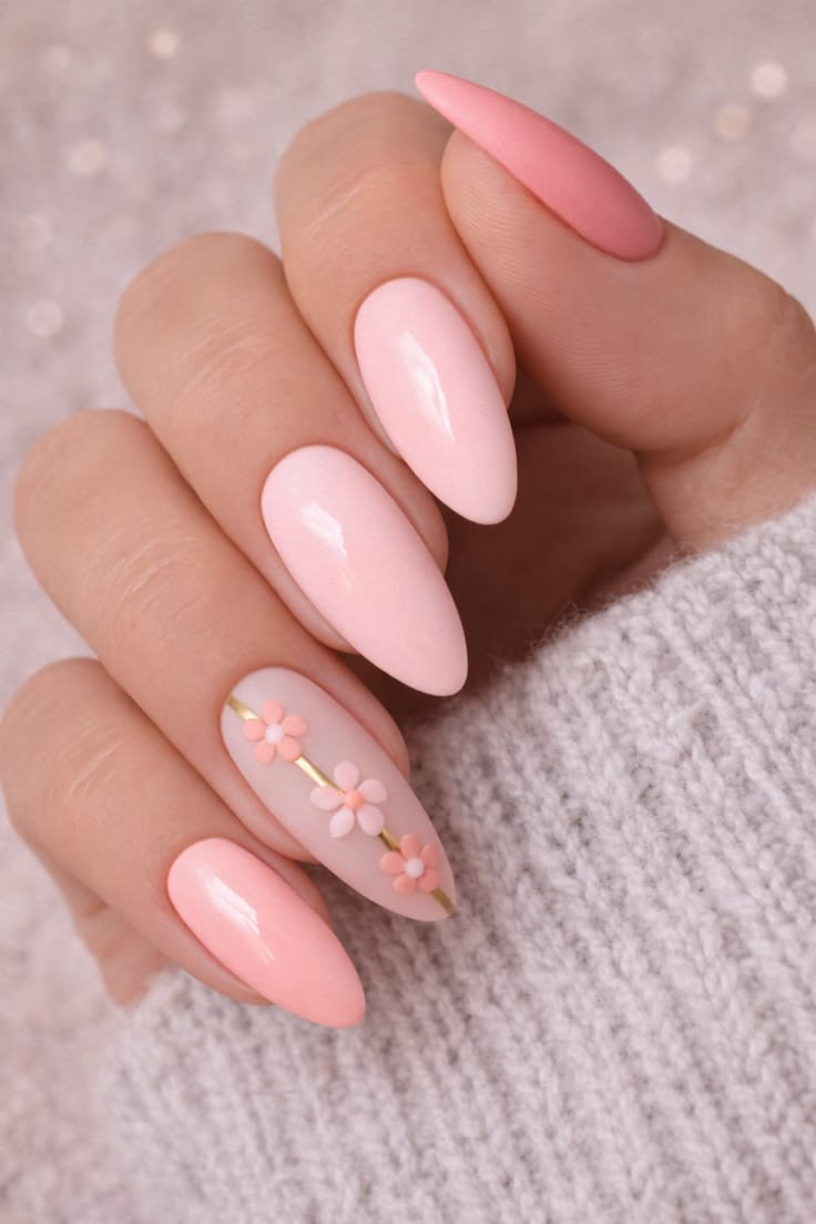 ongles printemps 2026 rose poudré floral