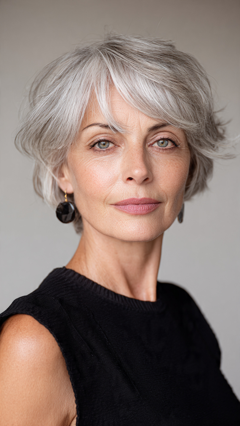 Carré court dégradé avec frange moderne pour femme élégante