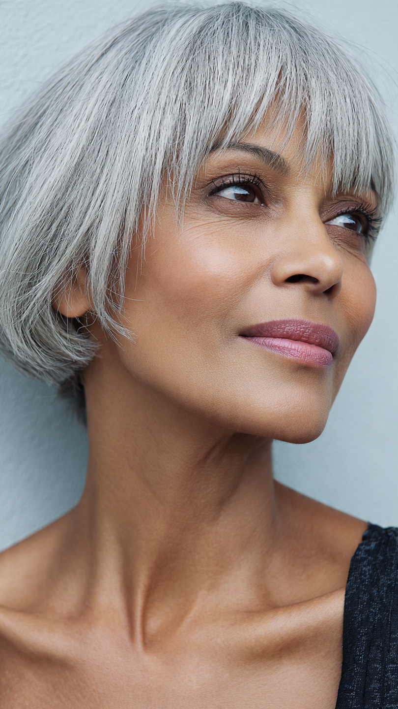Coupe courte volumisée pour cheveux fins avec frange dense