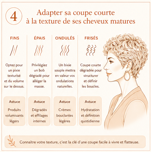 Adaptation des coupes courtes selon les différentes textures de cheveux matures