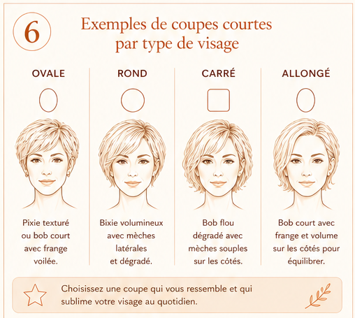Exemples de coupes courtes adaptées aux différents types de visages féminins