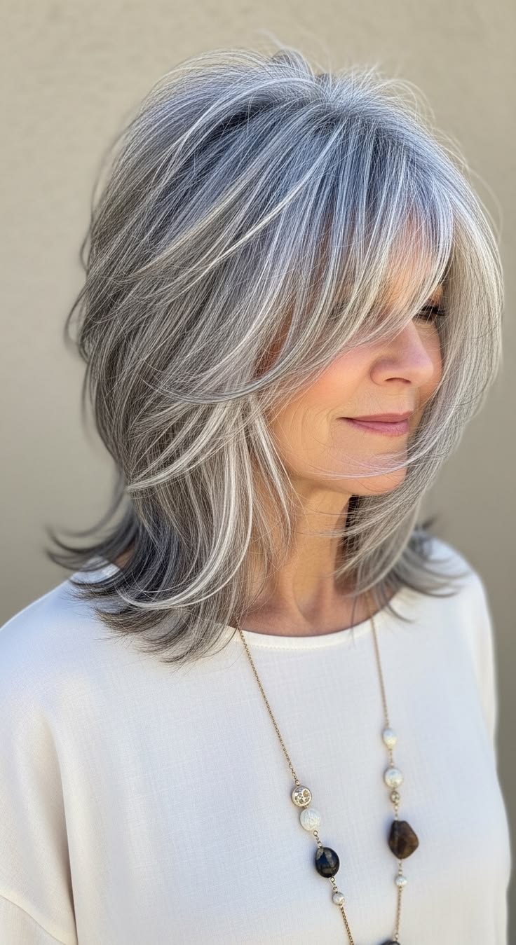 Effet lumière douce sur cheveux fins gris clair